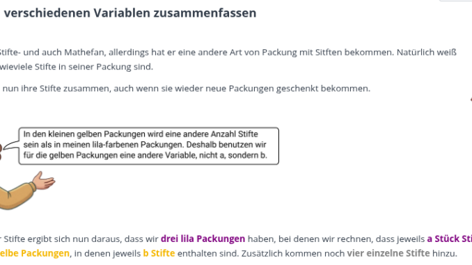 Ausschnitt aus dem Moodle-Kurs: Chiara und Kaja fassen Terme mit den Variablen a und b zusammen