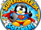 Logo „Superlehrer.de Software“: Pinguin im Superhelden-Kostüm mit Tablet