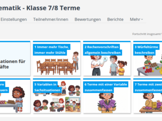 Kursübersicht des Moodle-Kurses Mathematik Klasse 7/8 Terme mit sieben Abschnitten
